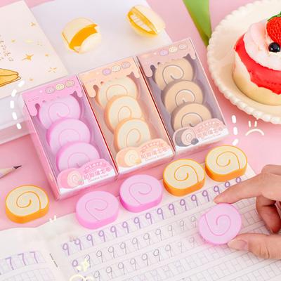 3Pcs Student Erasers Realistic Dessert Shape No Damage Paper Erasers with Independent
