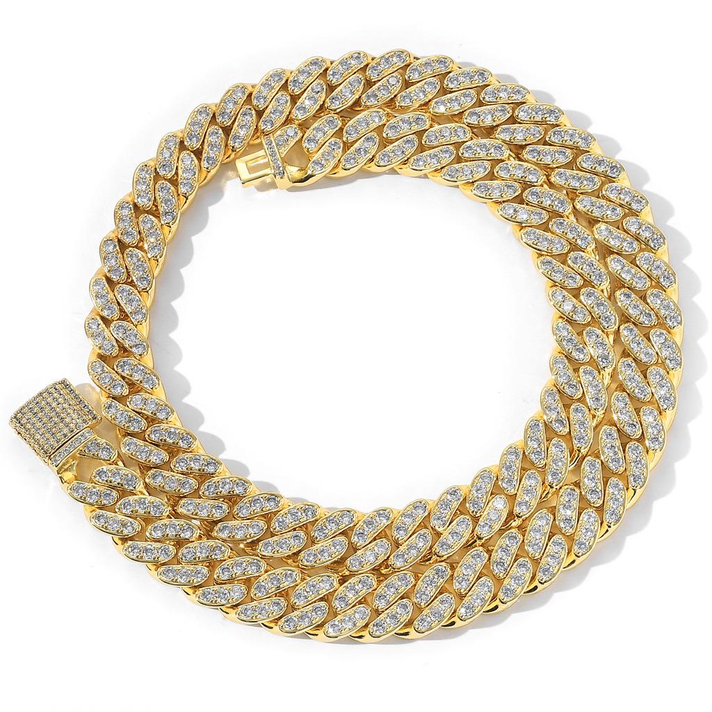 High Quality Custom 18K Gold Cuban Link Chains 12mm Diamond Iced Out Cz Miami Cuban Chain Hip Hop Necklace Mens Jewelry