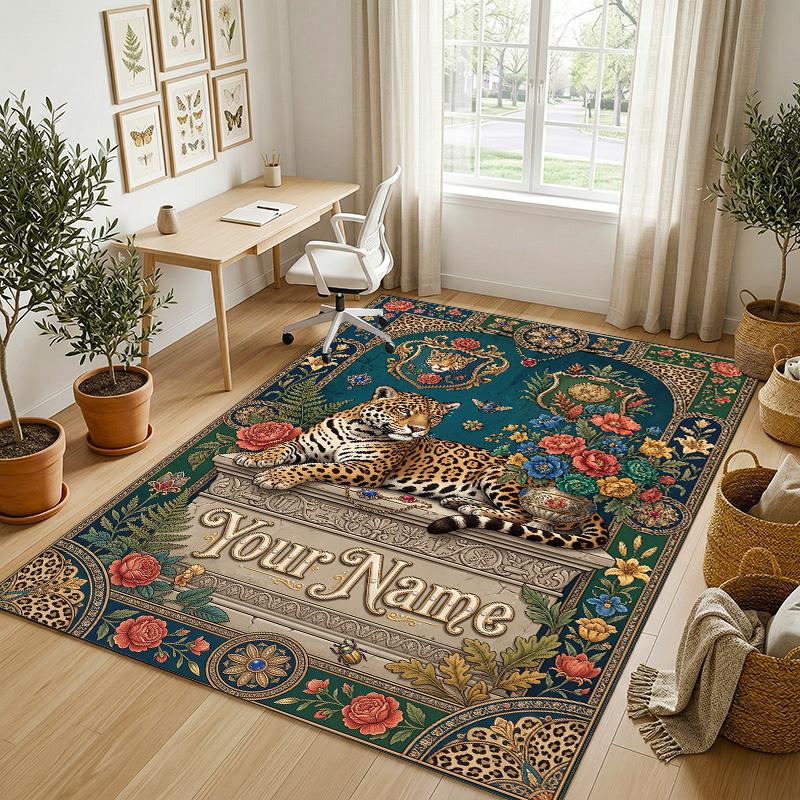 Roses Theme Soft Crystal Velvet Rug Custom Name & Text Print Non Slip Floor Rug for Bedroom Living Room