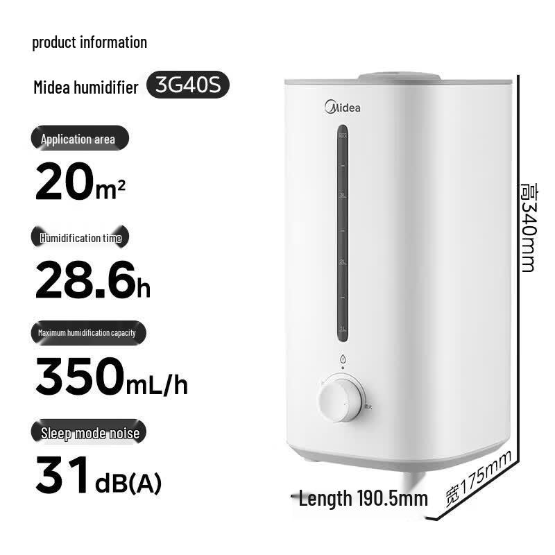 Midea 4L Top-Fill Humidifier with Silver Ion Sterilization CN plug (adapter included)