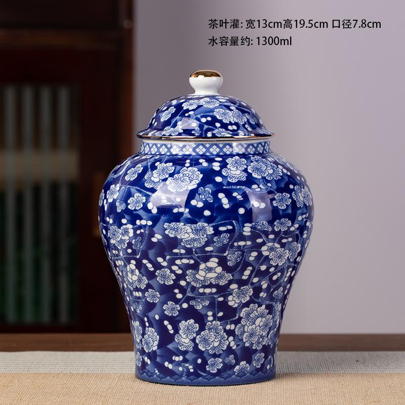 Gold-plated Ceramic Tea Jar Vintage Blue and White Porcelain Sealed Storage Jar Moisture-proof Candy Tea Pot Storage Container