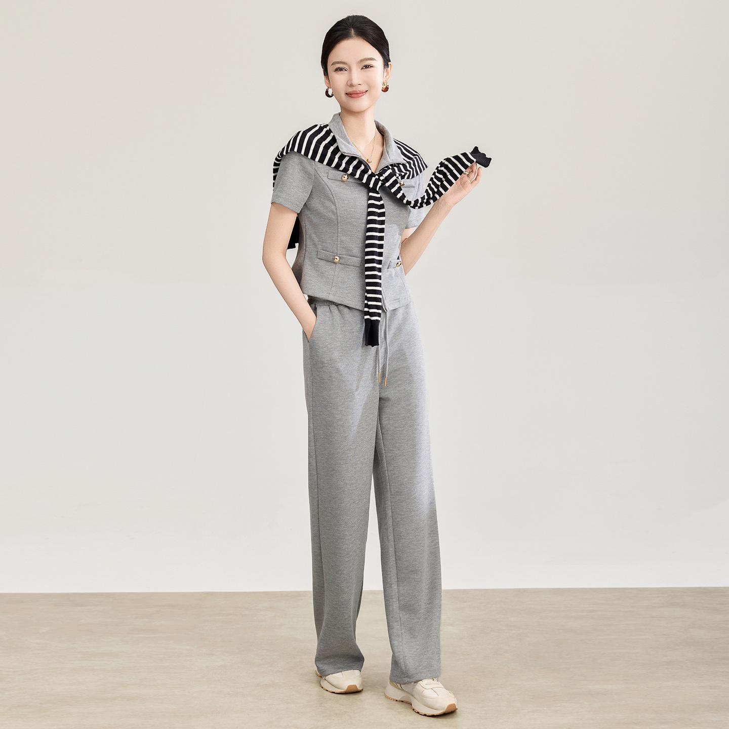 

Nanyou Striped Shawl Jacket & Belted Pants Set Extra Large серый