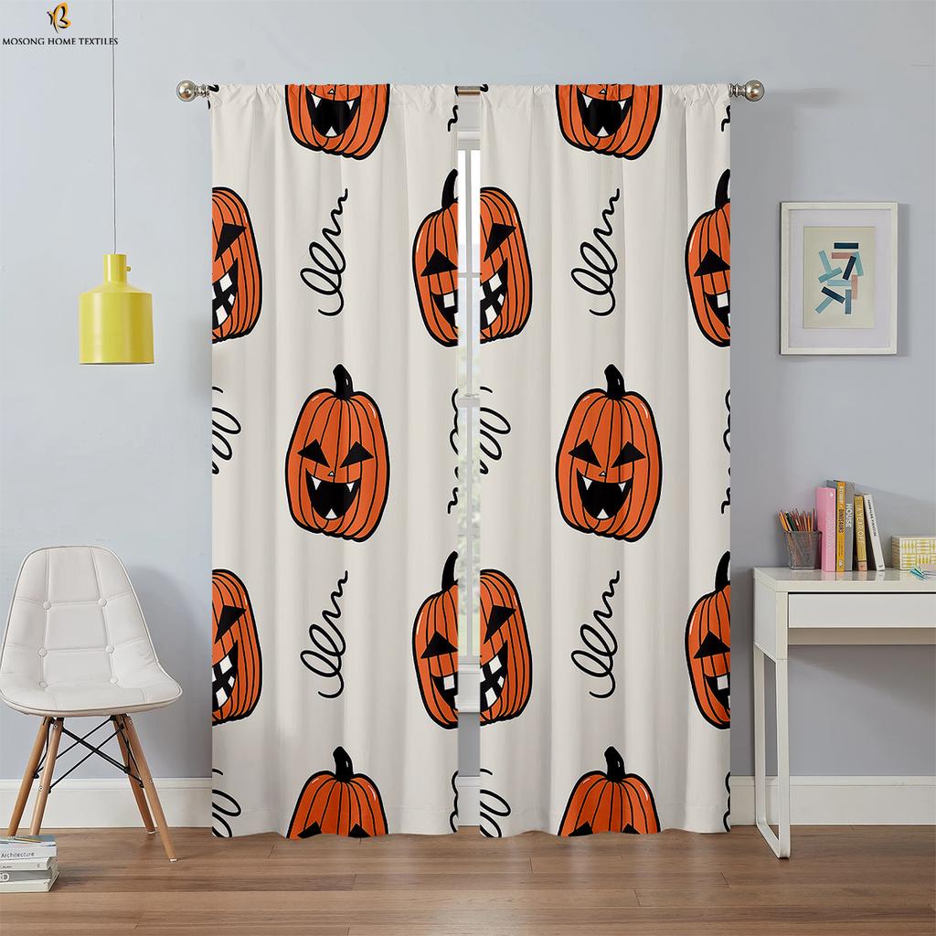 Halloween Verdunkelungsvorhänge Horror Kürbis Cartoon Druck Vorhänge Schlafzimmer Wohnzimmer Restaurant Party Dekoration Vorhänge 2 STÜCK