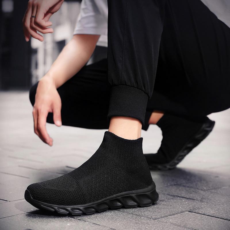 Large size high-top socks shoes men's autumn fly-woven sports shoes lazy shoes one-pedal elastic casual men's shoes