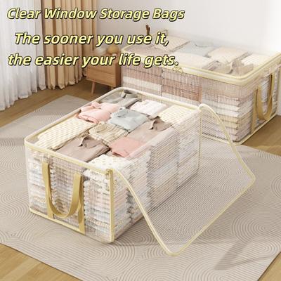 Clear View Transparent Storage Bag Sturdy Reinforced Handle Zippered Storage Organizer for Seasonal Clothing Blankets Bedding