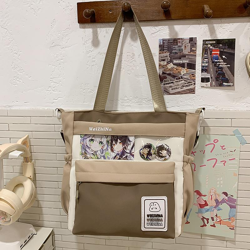 College Contrast Color Stitching Shoulder Bag Women's Lightweight Crossbody Bag Student Class Bag