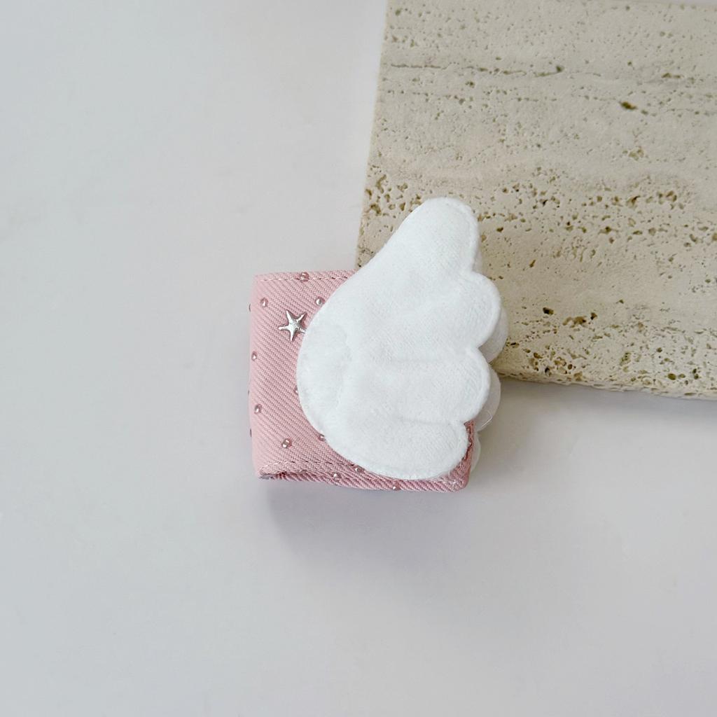 Cute Angel Wings Fabric Data Cable Storage Clip Bronzing Hand-made Charging Cable Storage Bag Brush Storage