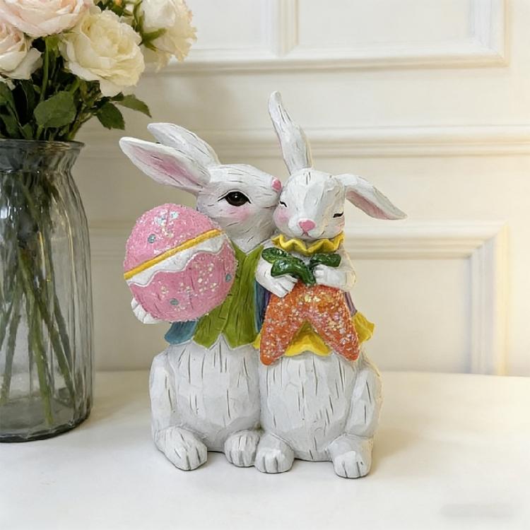 Spring Festival Couple Rabbit Statue Ornament Resin Rabbit Figurine for Garden Yard Desktop Display Easter Decoration