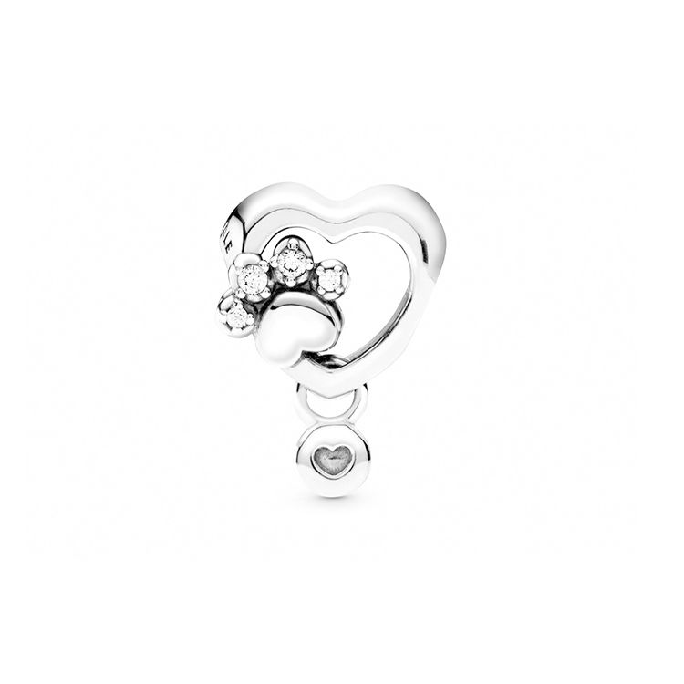 Pandora Shiny Cute Paw Print Heart Charm Women Charms 798873C01 Silver