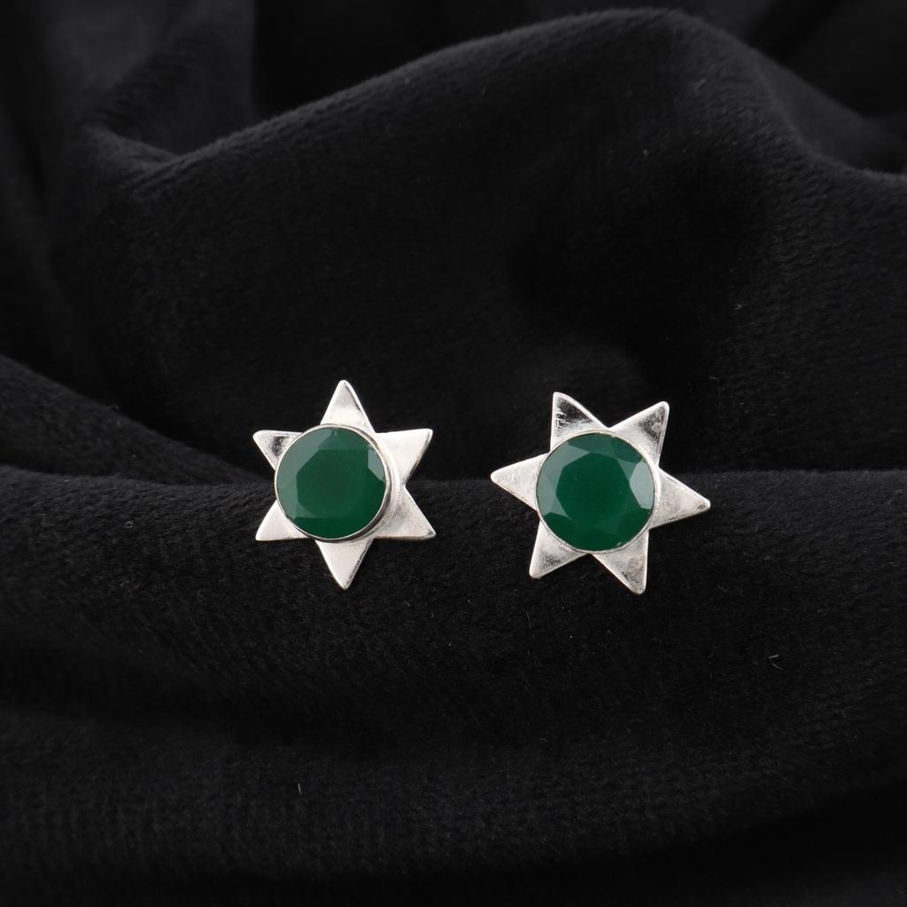 Green Onyx Gemstone 925 Sterling Silver Jewelry Handcrafted Wedding Studs 0.44" EE-175-19