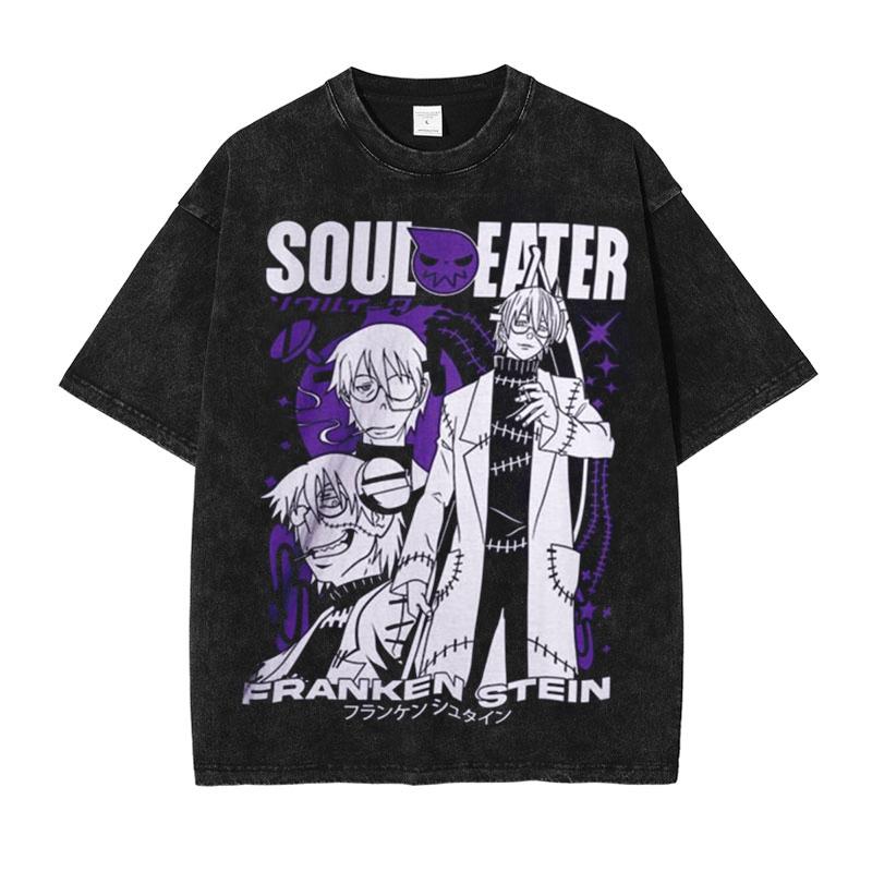 Manga Soul Eater Print Tshirt For Men Women Clothing Cotton Short Sleeve Tees Tops Harajuku Vintage Washed Oversized Streetwear