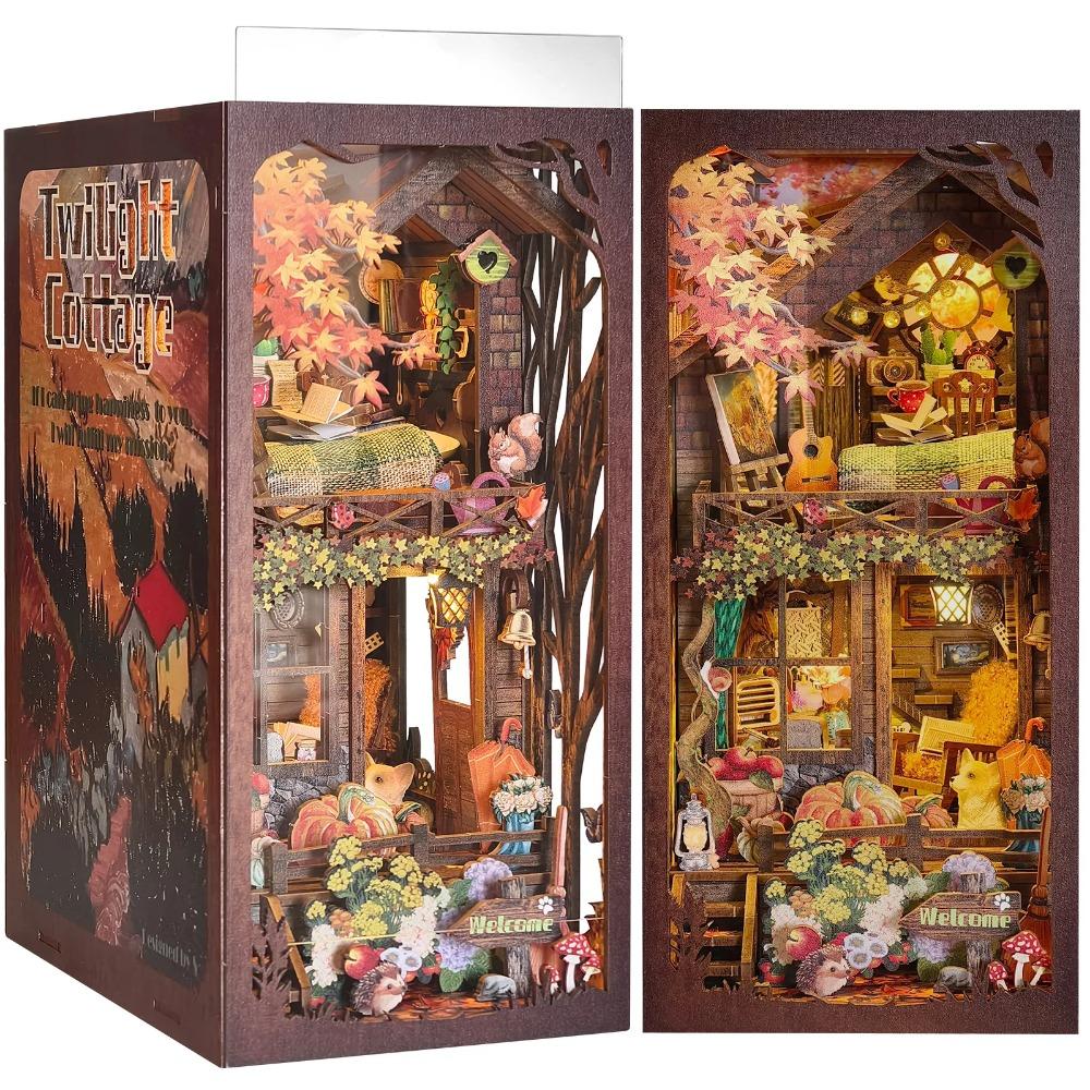 Book Nook Kit Magic House DIY Wooden Puzzle Bookshelf Insert Decor Dollhouse Model Bookend Building Home Decoration Gifts
