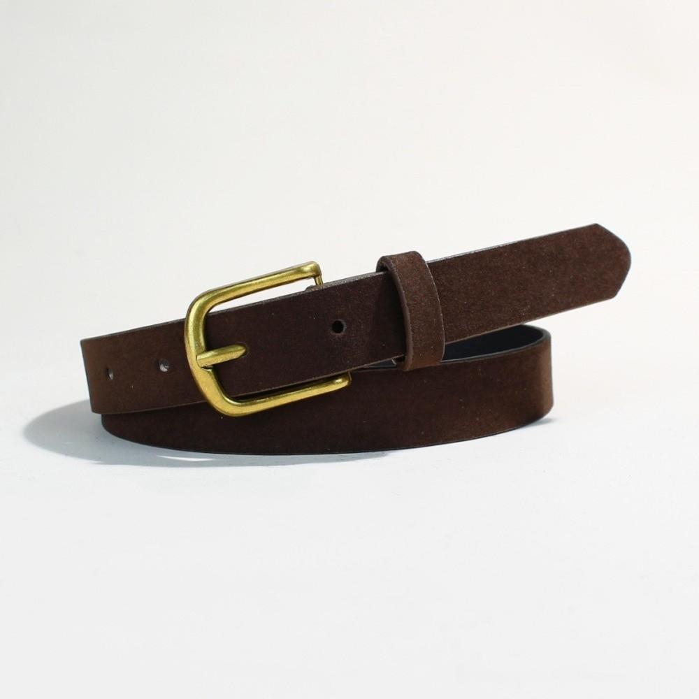 Luxury Design Suede Leather Belt Versatile Gold Pin Buckle Women Waist Belt Retro Vintage Frosted Thin Waistband
