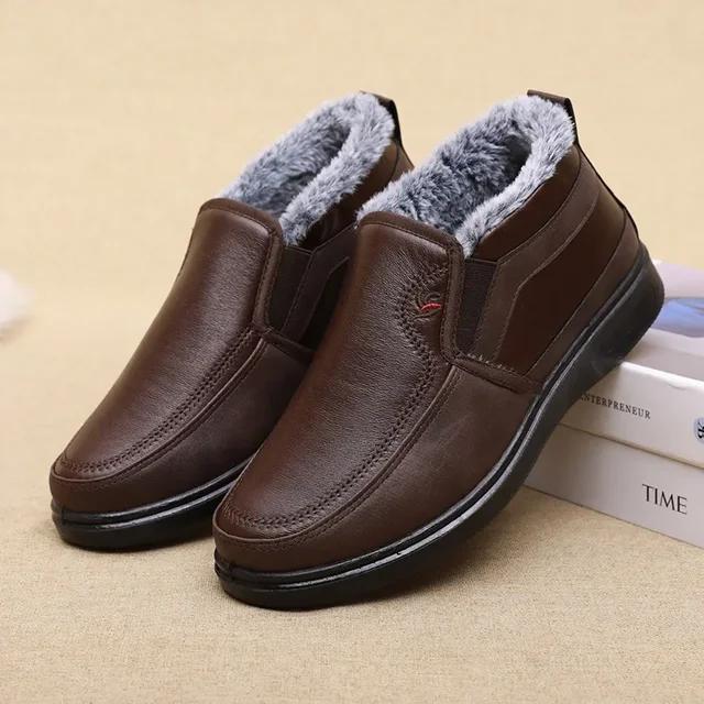 Winter Men's New Waterproof, Anti Slip, and Plush Warm Cotton Shoes, Outdoor Flat Bottomed High Top Comfortable Snow Boots