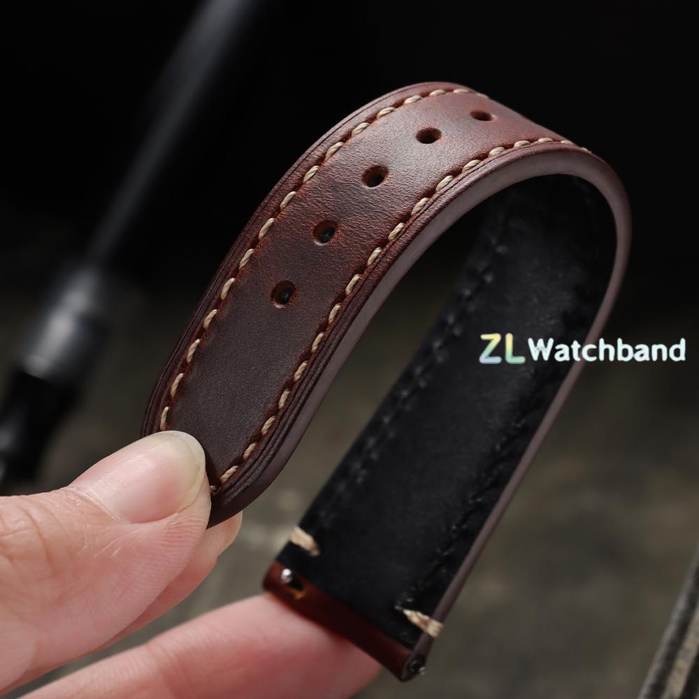20mm 22mm 24mm Echtes Lederarmband für Omega Business Schnellverschluss-Uhrenarmband für Seiko Schmetterlingsverschluss Nähte Braunes Armband