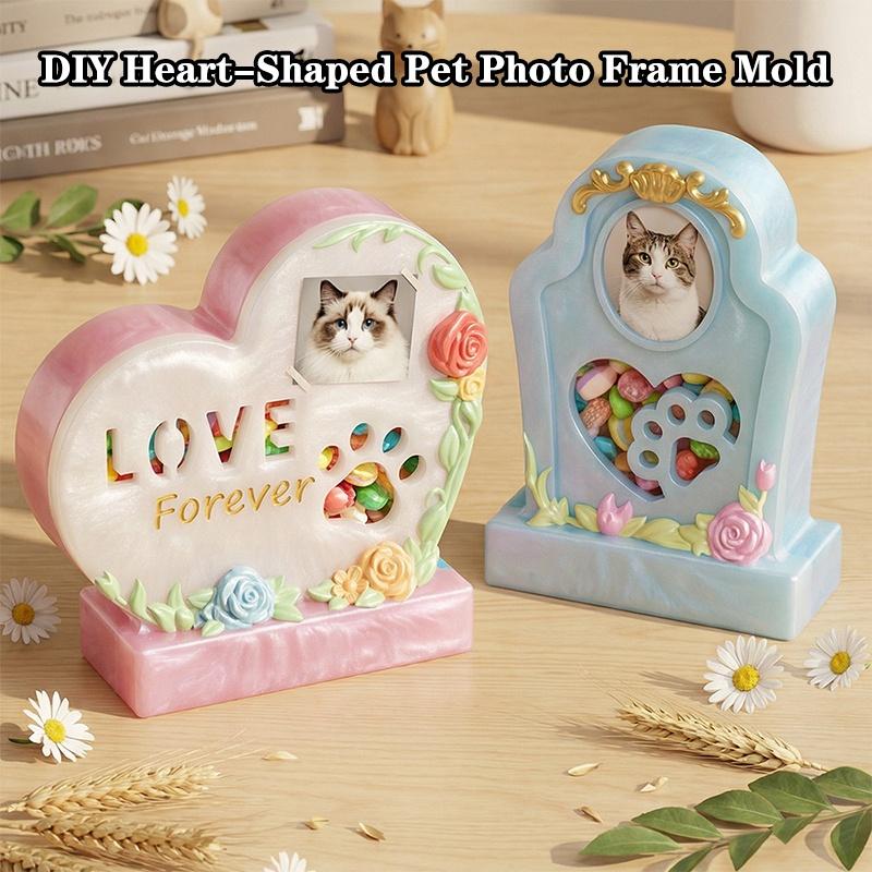 Diy Heart-Shaped Pet Photo Frame Epoxy Mold: Cat And Dog Pet Resting Tombstone Resin Plaster Ornament