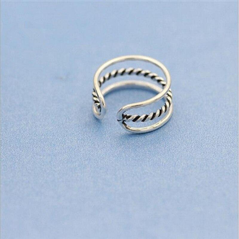 New Temperament Punk Twist Hollow Double 925 Sterling Silver Jewelry Wild Personality Opening Rings    R051