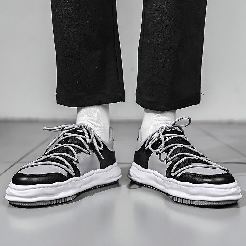 Pantofi de modă Pantofi ocazional Talpă groasă Pantofi din piele de bord cu șireturi Bărbați Pantofi sport Personalitate Student Plimbări în aer liber Tenis