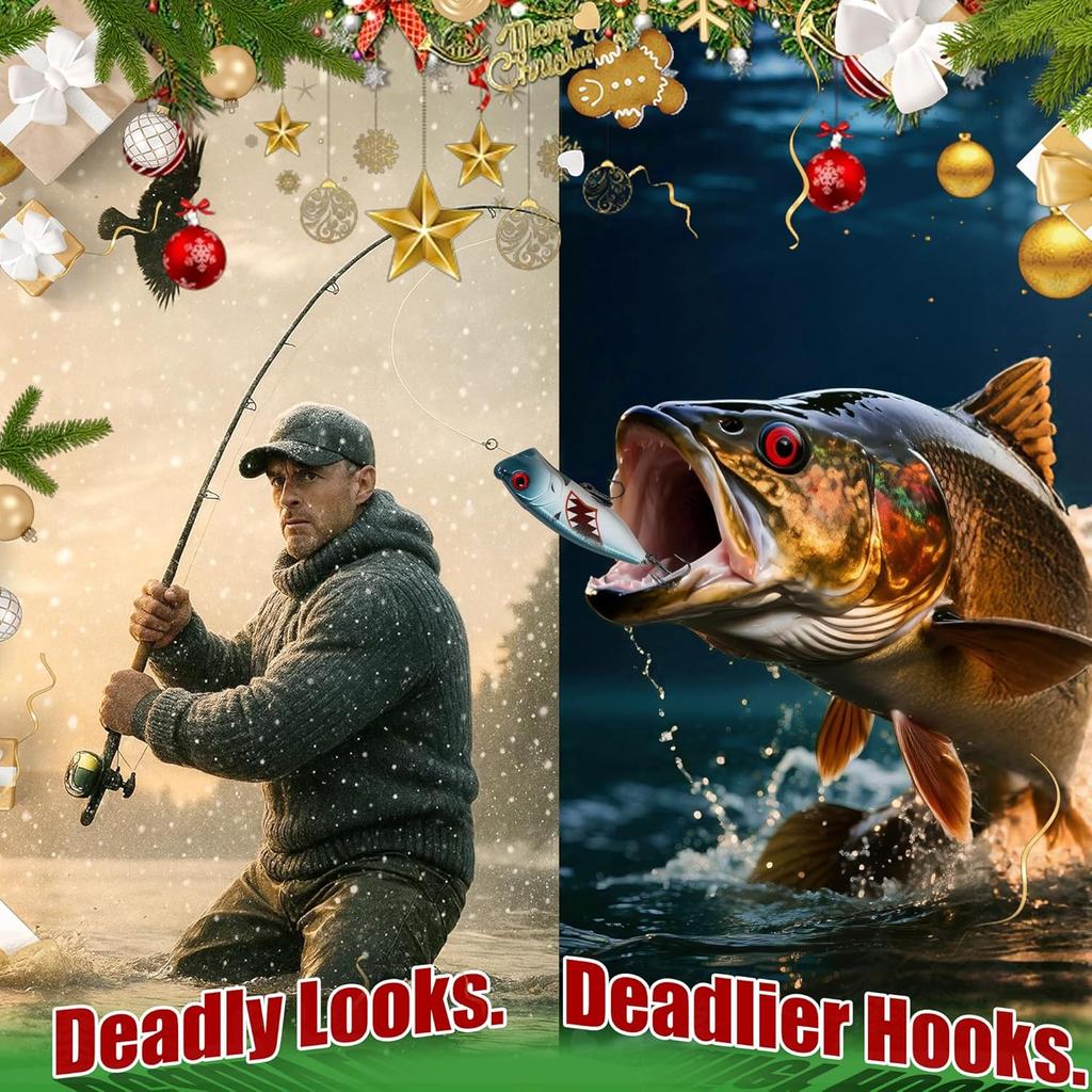 Fishing Advent Calendar for Men, 24 Days Christmas Countdown with Fishing Tackle, Xmas Surprise Gift for Father, Grandpa, Brother, Boyfriend
