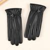 New Keep Warm Leather Gloves Black Windproof Full Finger Gloves Winter Gloves Women