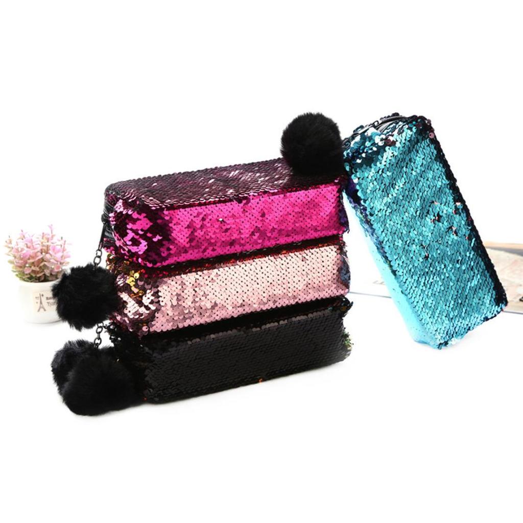 Glitter Sequin Pencil Case Cosmetic Makeup Coin Pouch Organizer Zipper Purse MYY