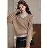 Luxiangnan Damen V-Ausschnitt Kaschmir Gebürstete Wolle Nahtloser Pullover