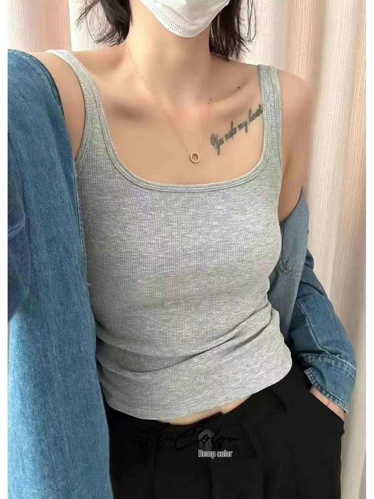 Women's Brushed Square Collar Thin Velvet Fixed Cup Camisole Vest - Autumn/Winter Trendy Layering Top