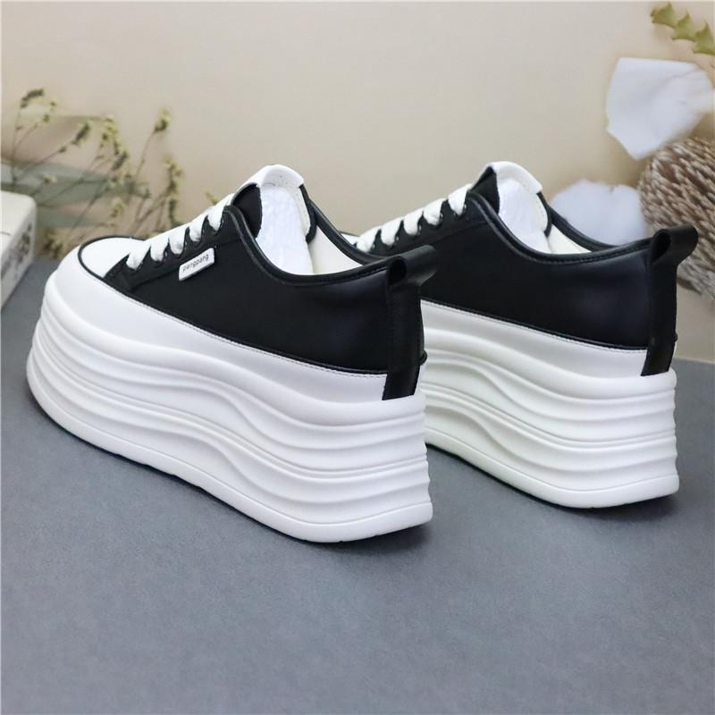 Fashion Wedge Heel Sneakers Shoes Comfy Casual Shoes Female 8cm High Quality Microfiber Leather White Platform Sneakers for Women