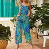 Salopette Vintage en Coton et Lin pour Femme, Imprimé Floral, Coupe Ample, Sans Manches, Jambes Larges, Combinaison Décontractée avec Bretelles Réglables