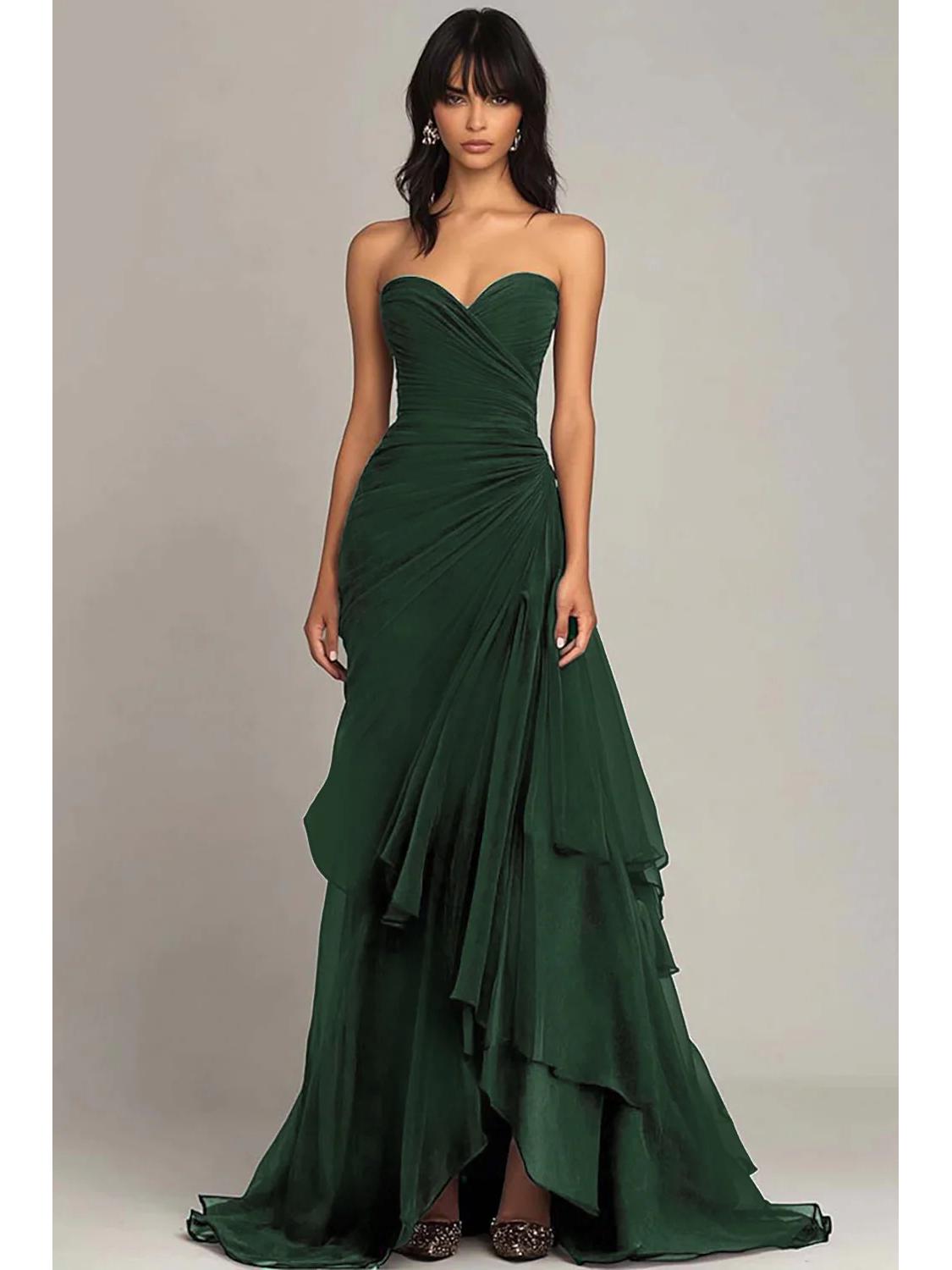 2025 European & American Women s Formal Ruffled Camisole Dress Large зелёный