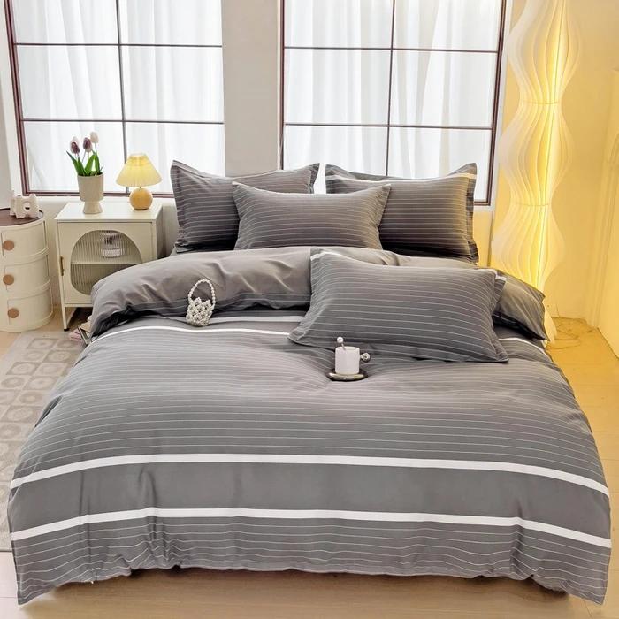 Plant Thickened Three Four Piece Bed Sheet Set Blue And White Large Grid