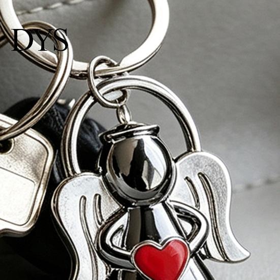 Zinc Alloy Key Holder Angel Keychain for Women Men, Love Heart Car Ring Ring, Handbags Charm Decorative Accessories