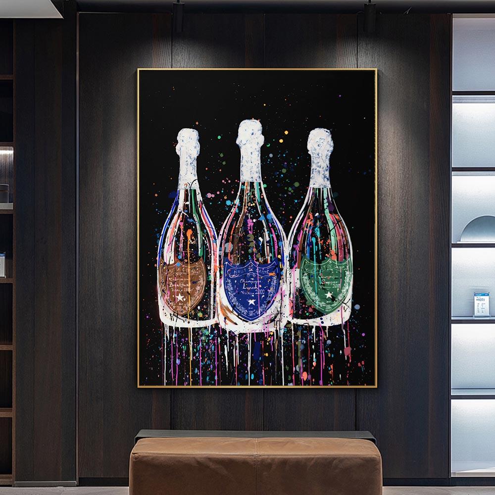 Champagne Bottle Posters and Prints Canvas Painting Colorful Pop Street Wall Art Pictures for Modern Home Living Room Decor