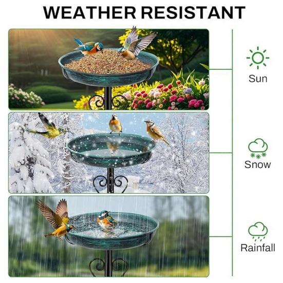 Bird Bath Outdoors Spacious Iron Art Birdbath with Ground Insert Installation Garden Patio Lawn
