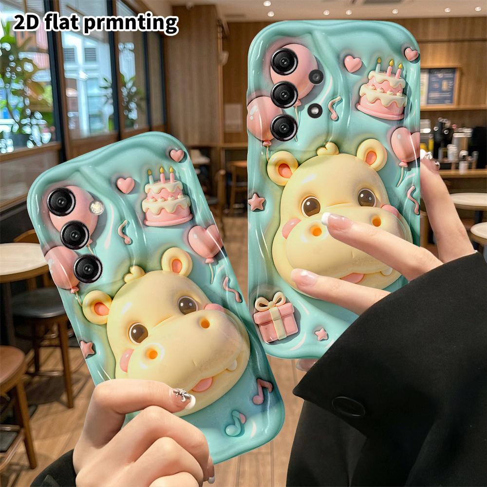 Phone case: 2D flat, suitable for Samsung Galaxy A34 A35 M05 M06 S20 S22 S21 FE Plus 5G protective case, cream-colored hippo, perfect Christmas and Ha