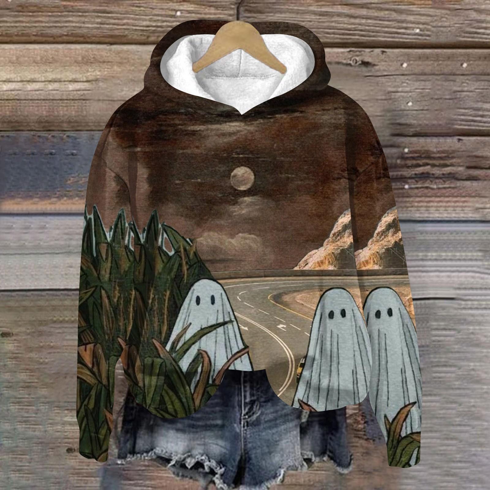 

Топ Хэллоуин Печатный Топ Печатный Топ Осенний Обычный Топ Женский Печатный Топ XXL кофейный