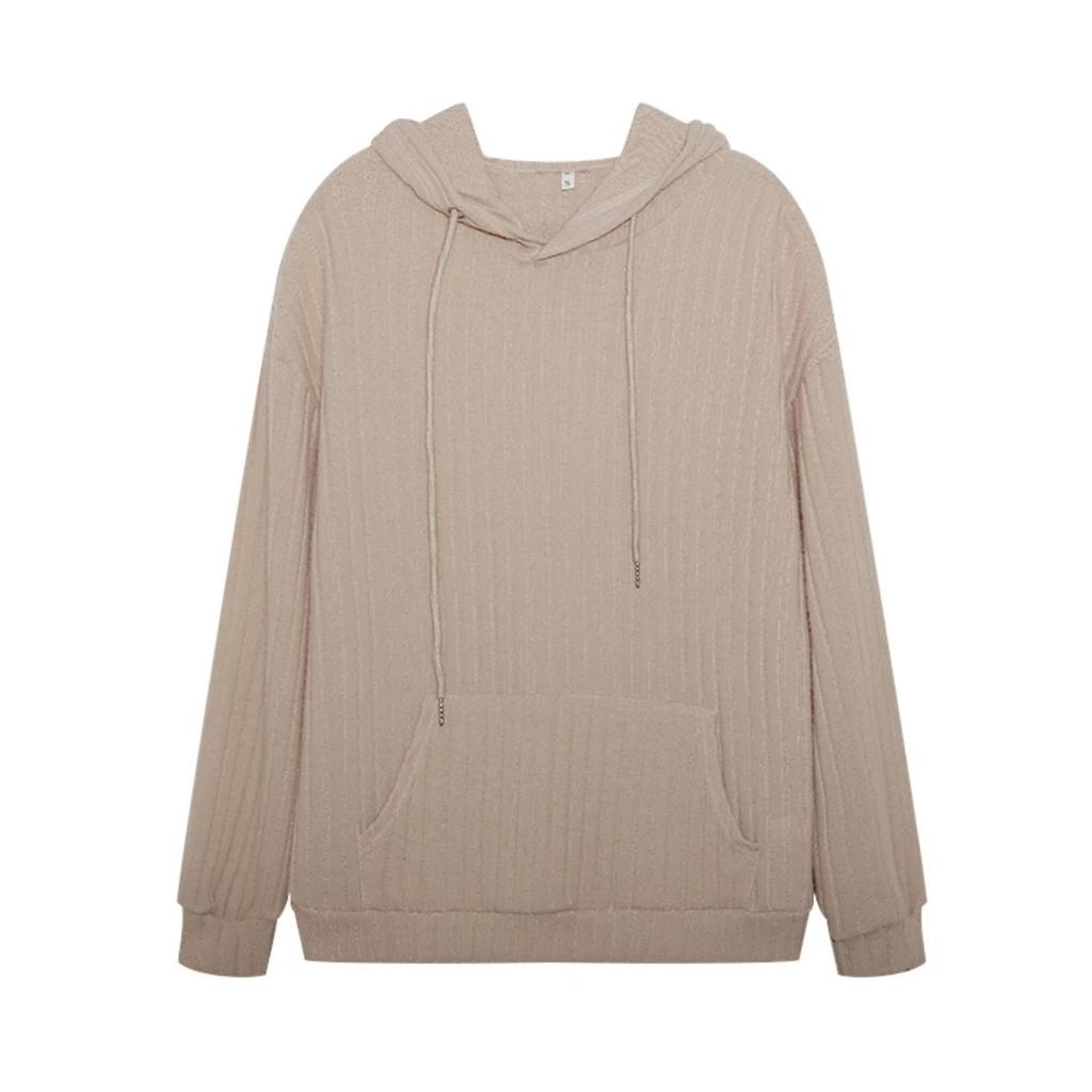 European and American Autumn Winter New Knitwear Hooded Pit Striped Kangaroo Pocket Long Sleeved Sweater