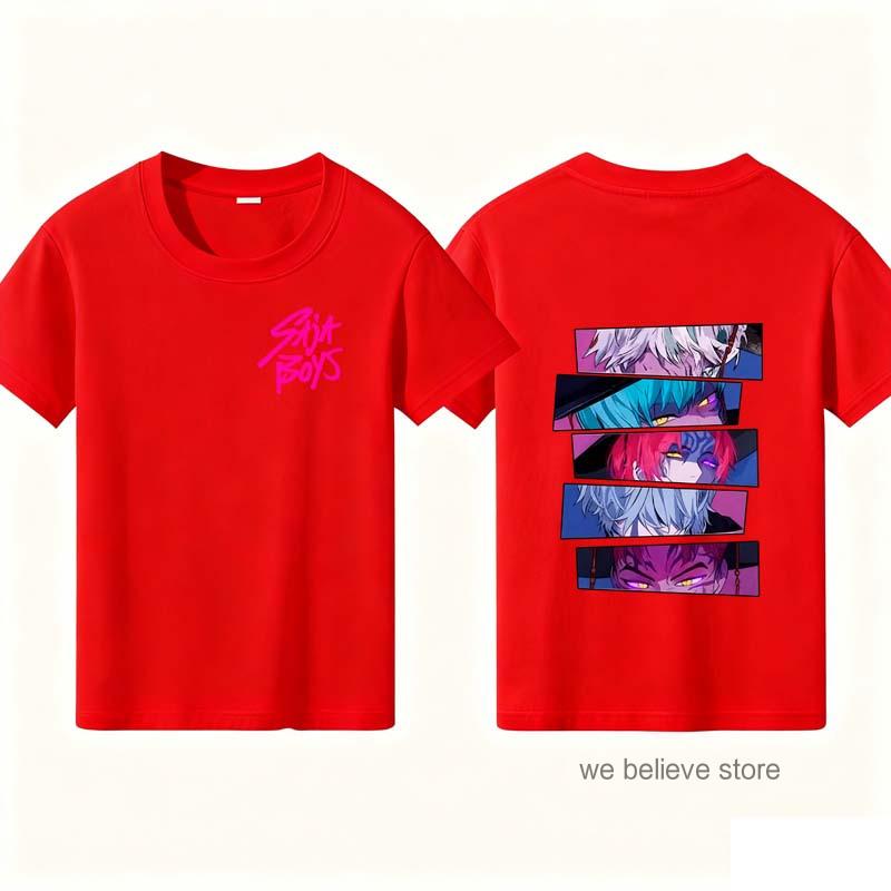 

Kpop Demon Hunters Children s T Shirt Short Sleeve Saja Boys Kdis T-shirt Cute Kpop Demon Hunters Harajuku Tshirt for Boys Girls 170cm красный