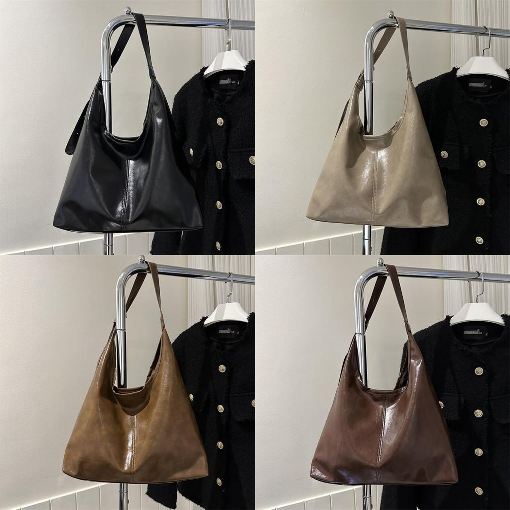 Chic Retro Tote Bag For Women In Black Khaki Brown With Spacious Interior For Daily Use