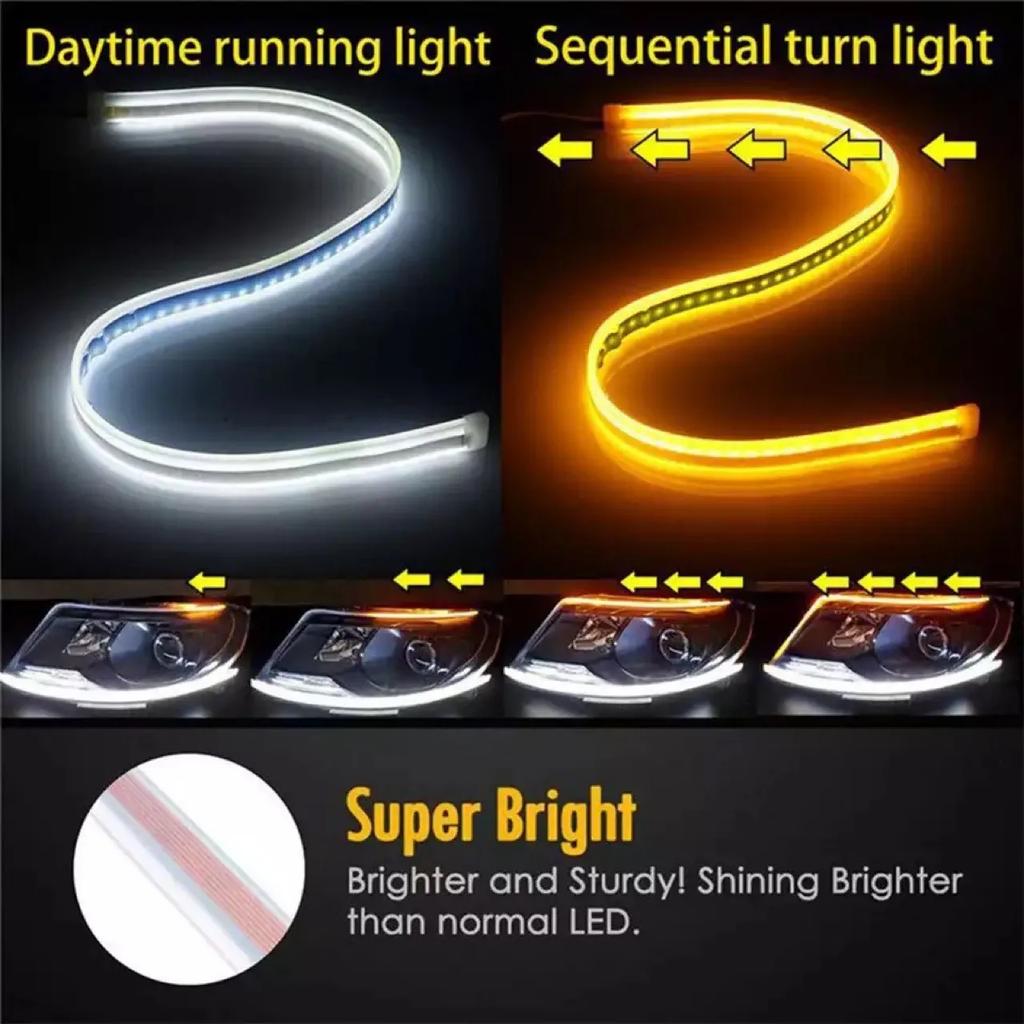 Car Daytime Running Light 12V LED DRL Flexible Waterproof Strip Auto Headlights White Turn Signal Brake Flow Lights Car Styling