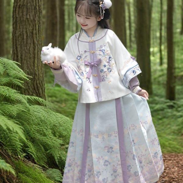 2025 Girls' Purple Hanfu Mamian Set - Ancient Style Two-Piece Tang Suit for Spring/Autumn