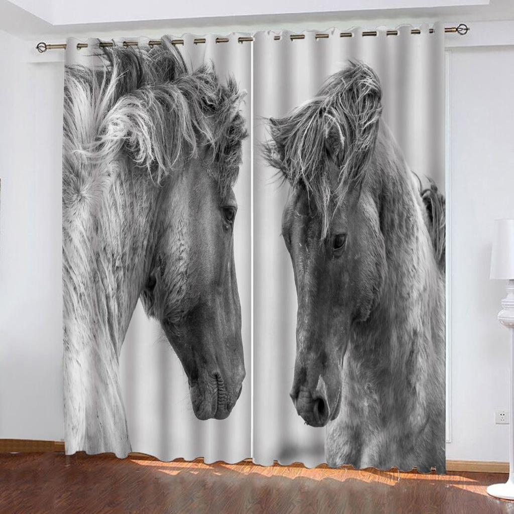 Horse Animal 100% Polyester Home Decor Living Room Bedroom Blackout Curtains Balcony Screen Cartoon Cute Perforated