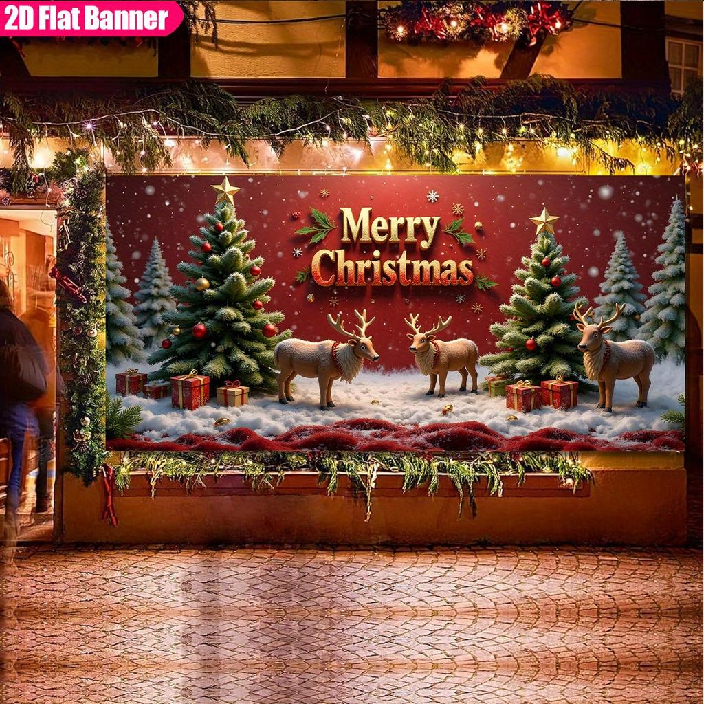 2D Door Banner 1 ASOONYUM Large Self Luminous Christmas Garage Door Banner with 2D Flat Fabric Winter Scene