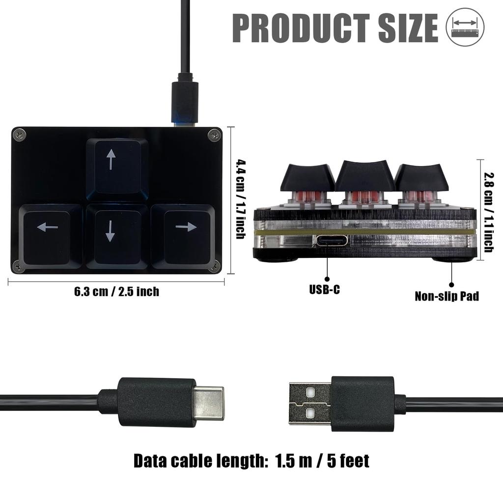 BTXETUEL Mini 4-Key Keypad with WASD and Arrow Keys, Keycaps, One-Handed Mechanical Gaming Keypad, Programmable USB-C, Customizable Keyboard for Work
