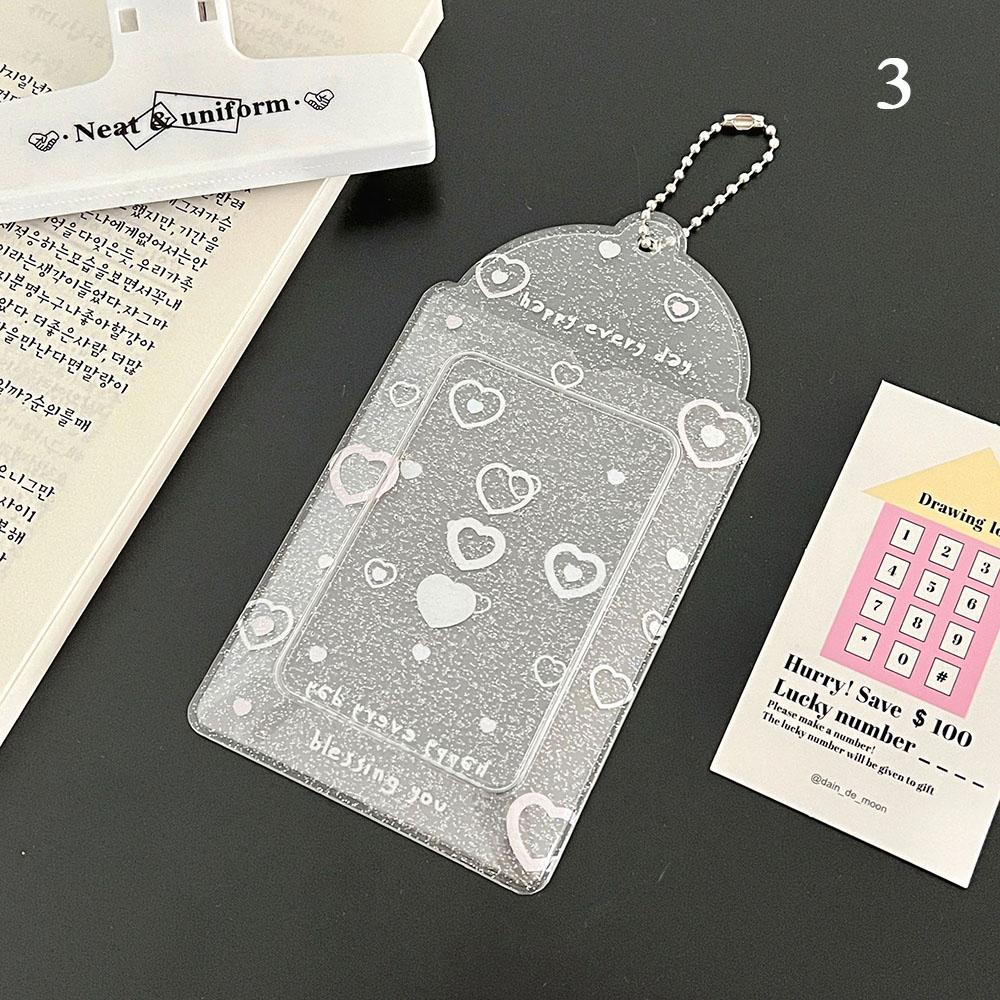 Transparent Glitter 3 Inch Photocard Holder PVC Heart Card Holder Storage Idol Card Display Protective Pendant Photo Card Holder