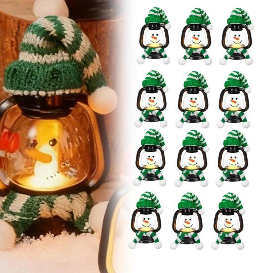Mini Snowman Lantern with Hats And Scarves Christmas Flickering LED Candles Winter Small Snow Man Table Centerpiece for Holiday Party Favors