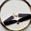 Classic Gothic Tattoo Velvet Choker Necklace Red Zircon Heart Pendant Necklaces For Women Jewelry Valentine's Gift N0544