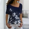 Women's Casual Floral Print Oversized V-Neck Short Sleeve T-Shirts Streetwear Tops