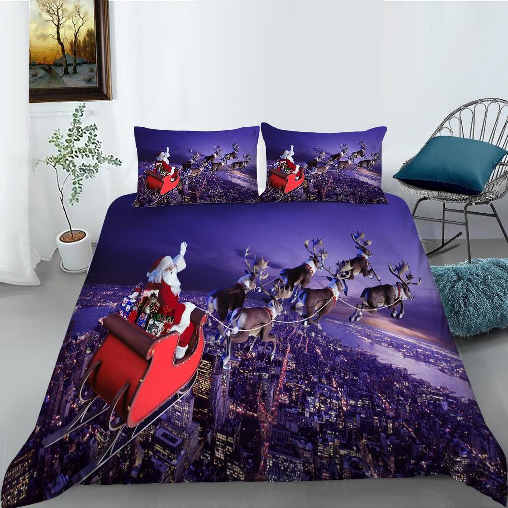 3D Christmas Bedding Set, New Year Atmosphere Decoration, Quilt Covers, Pillowcases, 2/3 Pieces, New Year Room, Soft Zippered Bedroom Decoration