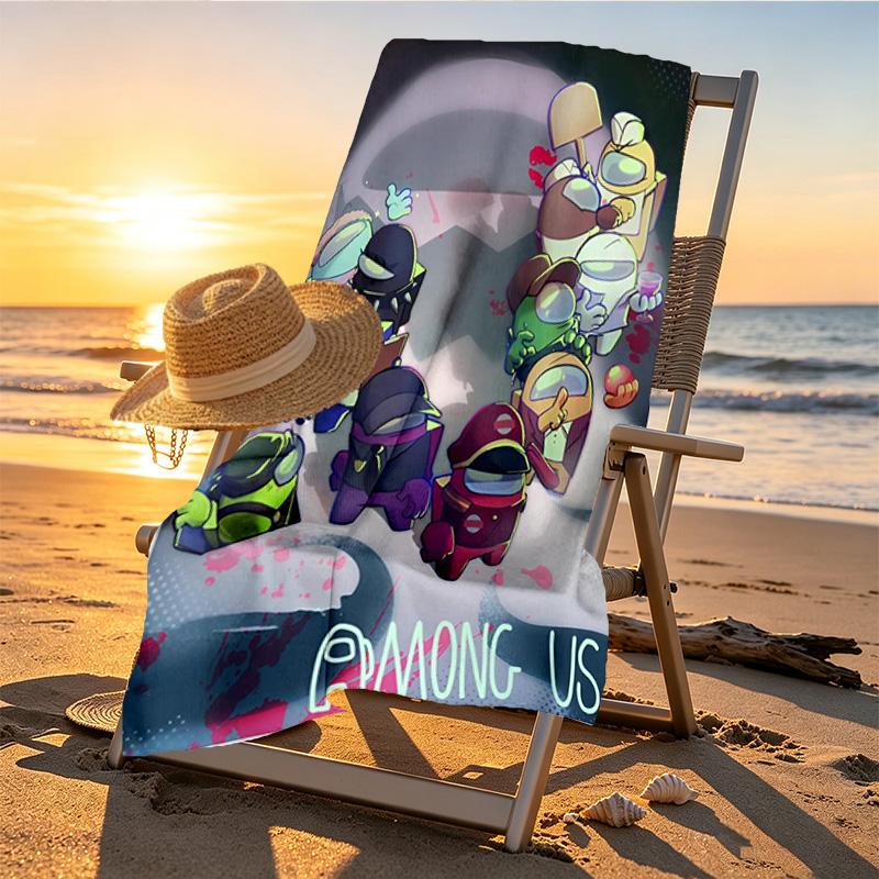 Among Us Print Beach Towel Design, Soft, Lightweight. for Home Bathroom, Spa, Pool, Yoga, Surfing, Camping, Gift for Family, Friend